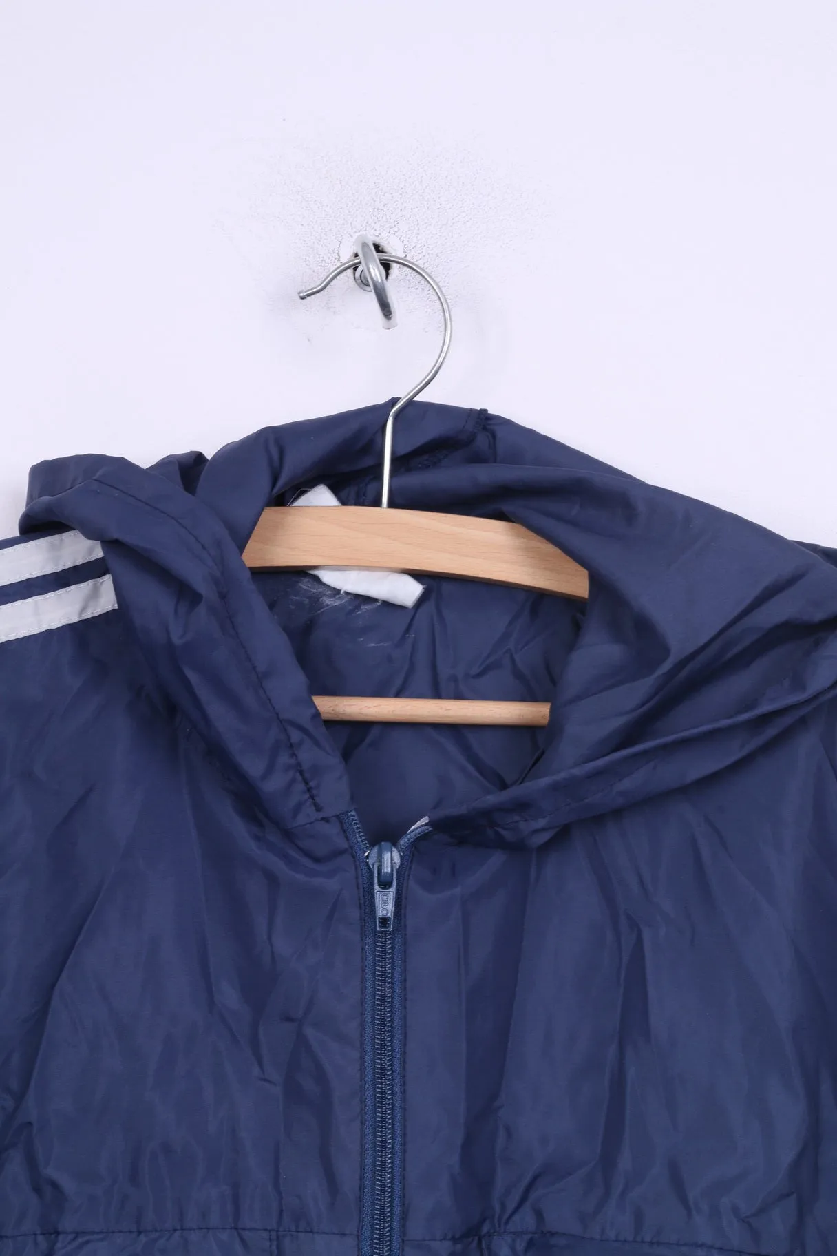 Vintage Mens S Jacket Lightweight Hooded Navy Full Zipper Sportswear