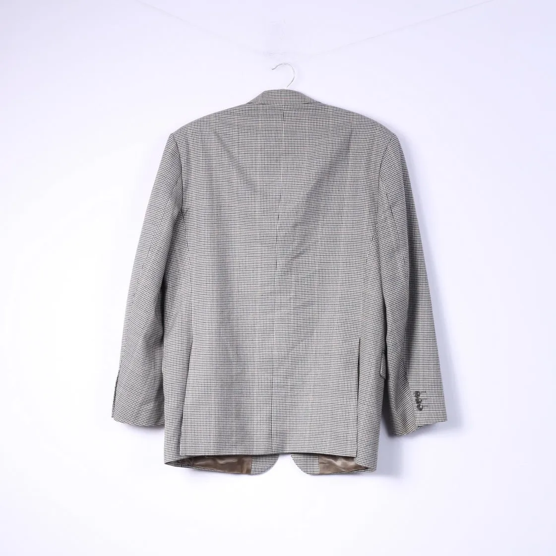 Wellington Executive Mens M/L Blazer Beige Single Breasted Classic Dog Tooth