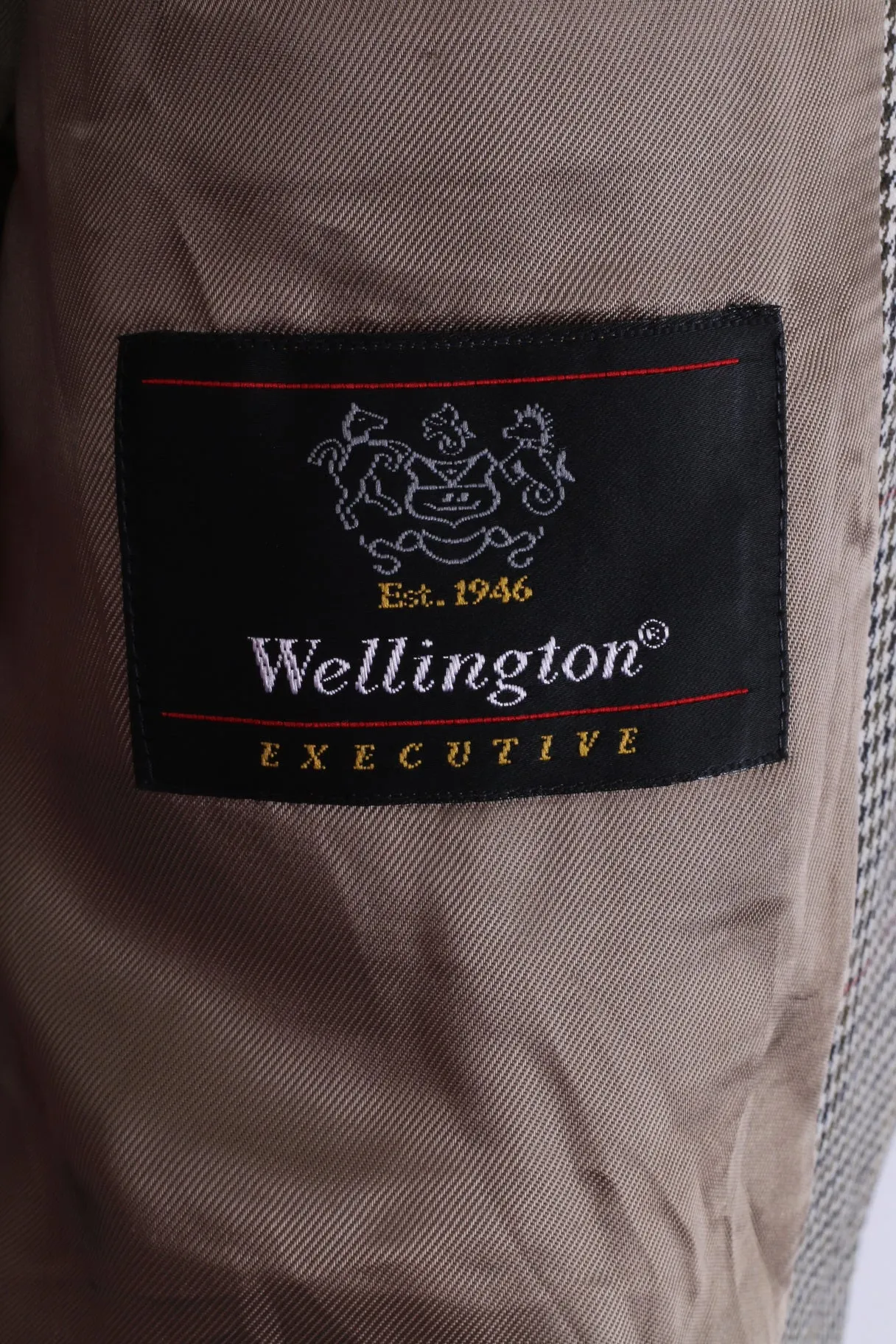 Wellington Executive Mens M/L Blazer Beige Single Breasted Classic Dog Tooth