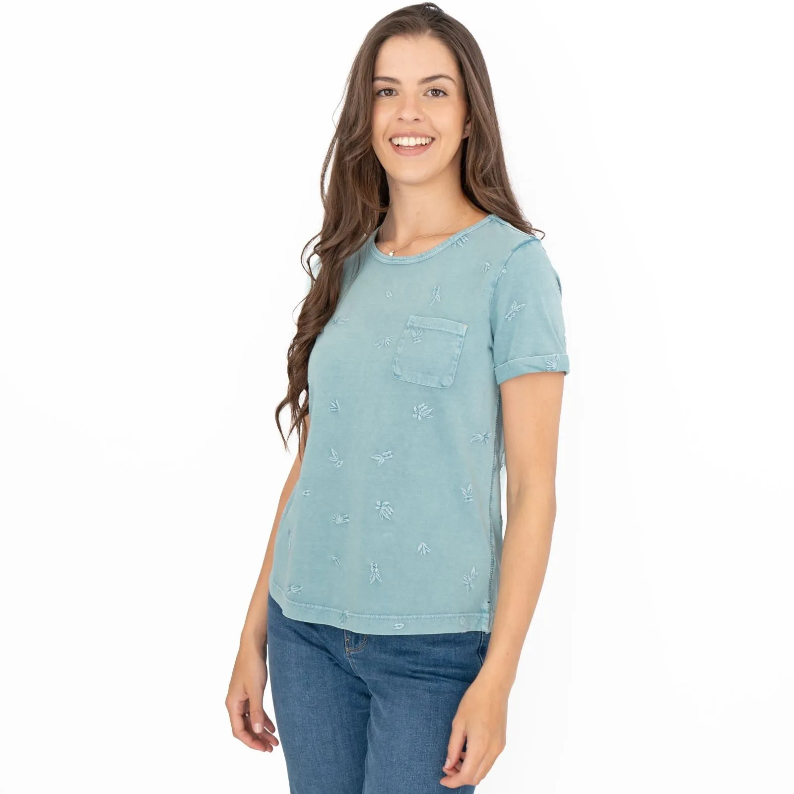 White Stuff Neo Embroidered Pastel Green T-Shirts Short Sleeve Casual Cotton Tops