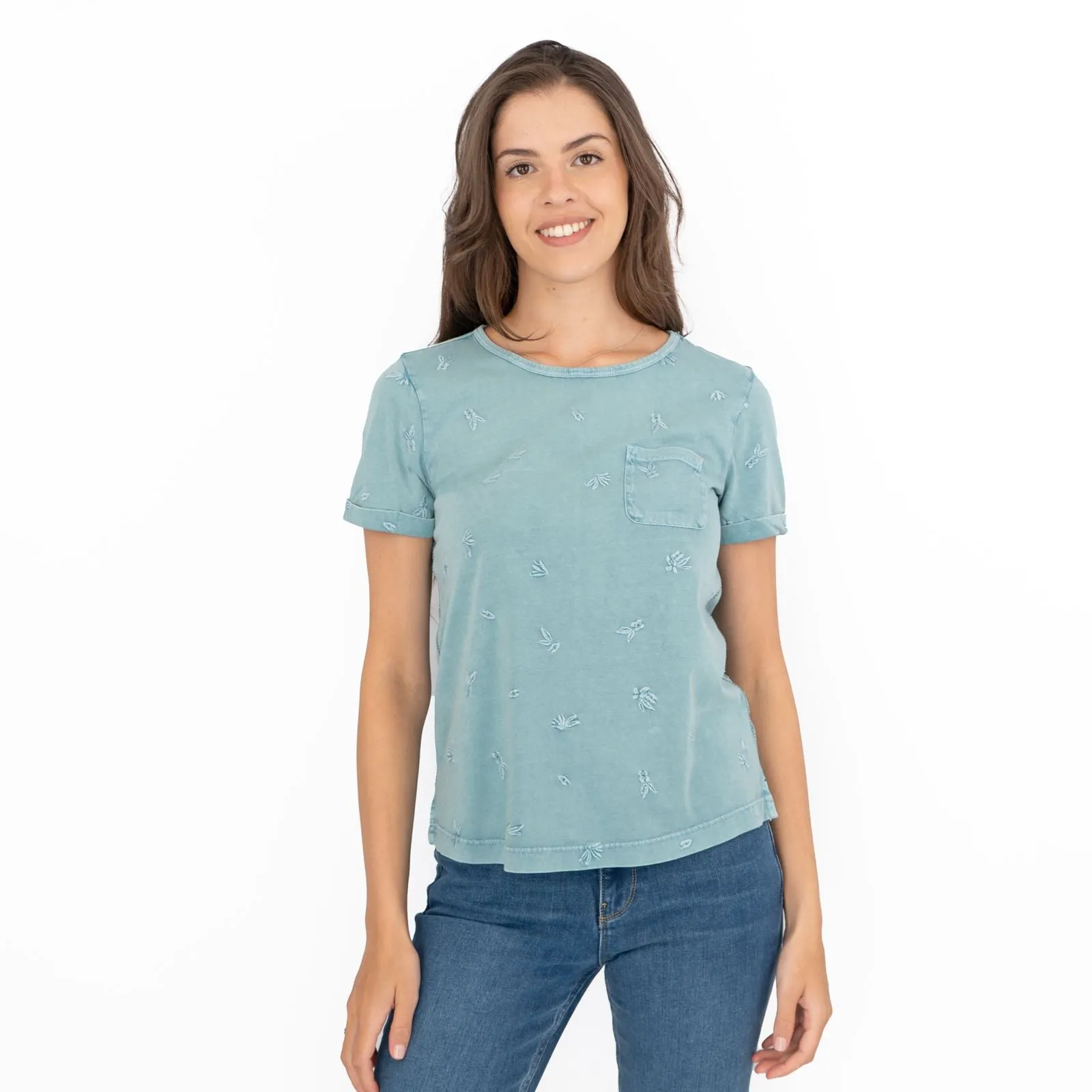 White Stuff Neo Embroidered Pastel Green T-Shirts Short Sleeve Casual Cotton Tops