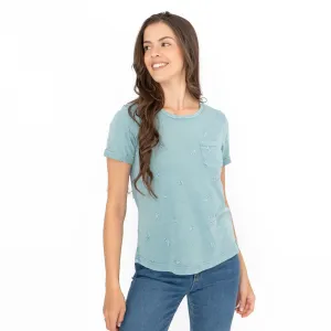 White Stuff Neo Embroidered Pastel Green T-Shirts Short Sleeve Casual Cotton Tops