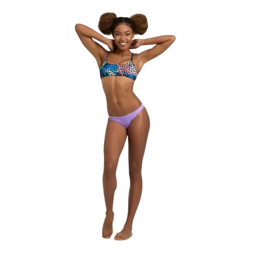 WOMEN'S BANDEAU PLAY BIKINI TOP - NEON BLUE MULTI/YELLOW STAR