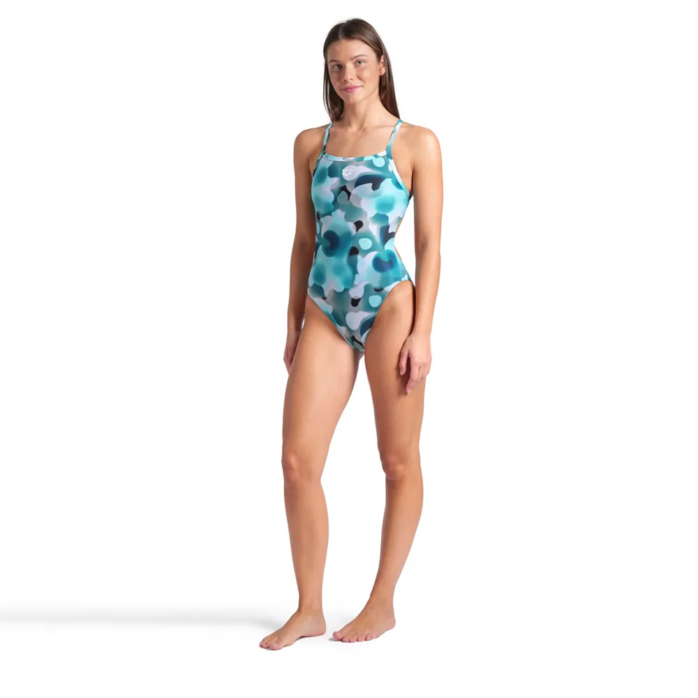 WOMEN'S SWIMSUIT ARENA CAMOUFLAGE CHALLENGE BACK - WATER MULTI