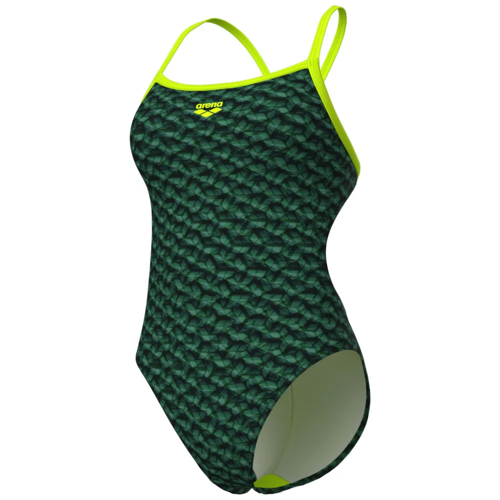WOMEN'S SWIMSUIT ARENA MONOGRAM CHALLENGE BACK - DARK SAGE MULTI/ARTIC LIME
