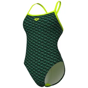 WOMEN'S SWIMSUIT ARENA MONOGRAM CHALLENGE BACK - DARK SAGE MULTI/ARTIC LIME