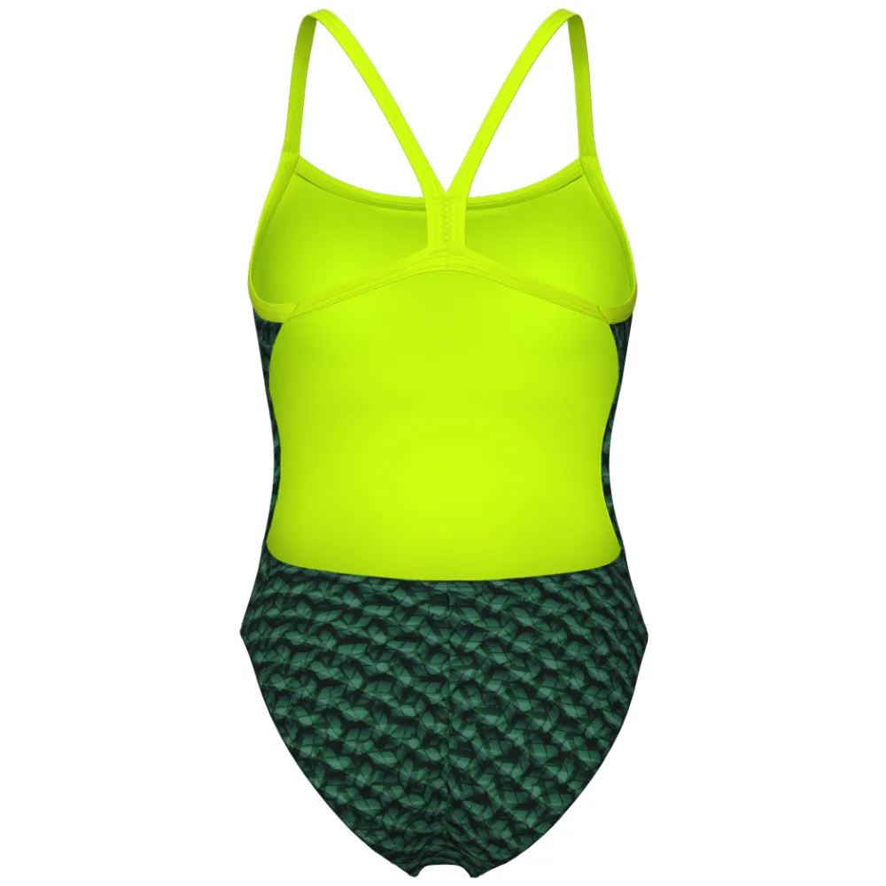 WOMEN'S SWIMSUIT ARENA MONOGRAM CHALLENGE BACK - DARK SAGE MULTI/ARTIC LIME