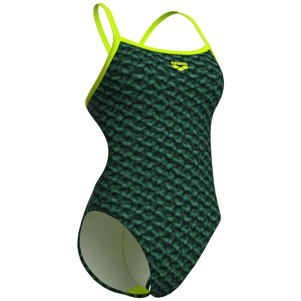 WOMEN'S SWIMSUIT ARENA MONOGRAM CHALLENGE BACK - DARK SAGE MULTI/ARTIC LIME