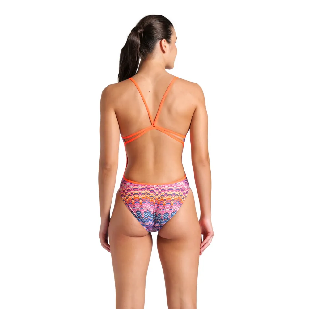WOMEN'S SWIMSUIT ONDULATION LACE BACK - MULTI VIOLET/BRIGHT CORAL