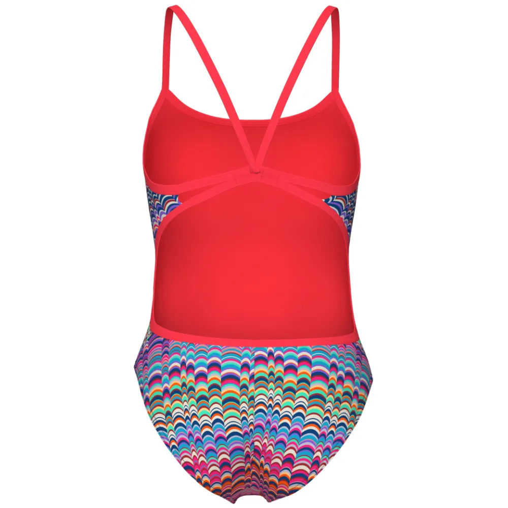WOMEN'S SWIMSUIT ONDULATION LACE BACK - MULTI VIOLET/BRIGHT CORAL