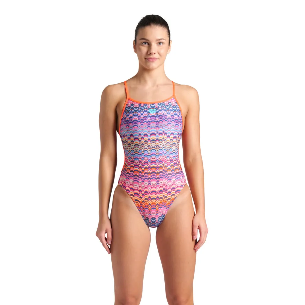 WOMEN'S SWIMSUIT ONDULATION LACE BACK - MULTI VIOLET/BRIGHT CORAL