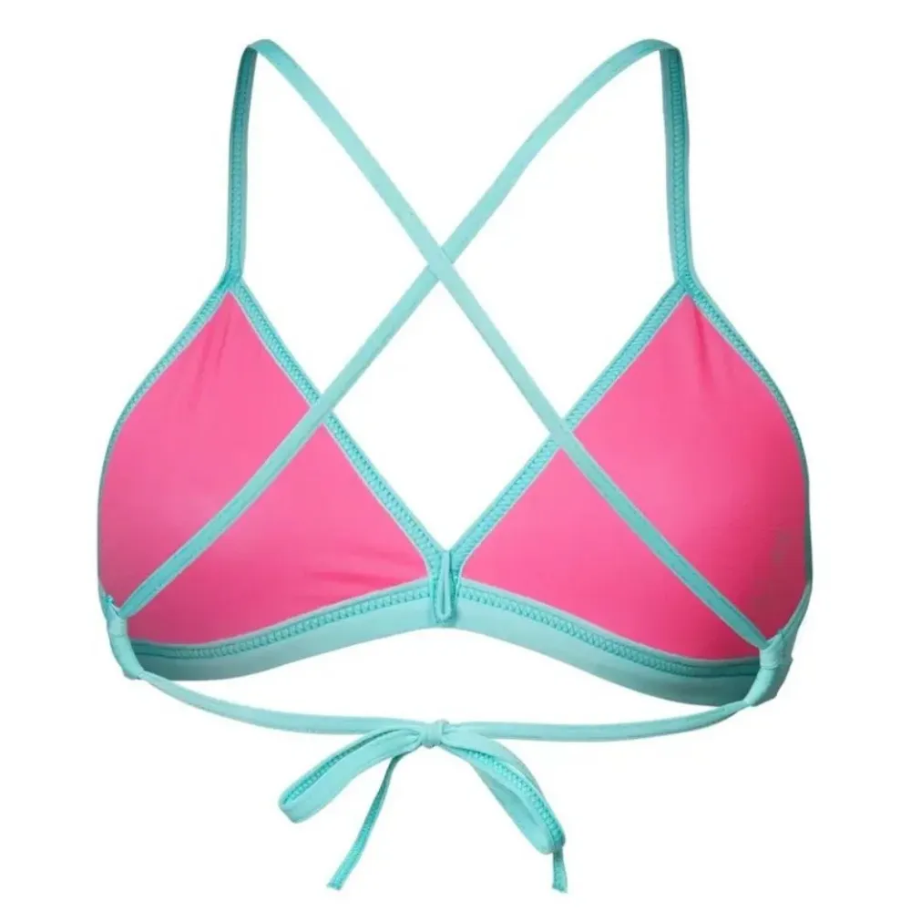 WOMEN'S TEAM SWIM TOP TIE BACK SOLID - WATER/SHOCKING PINK