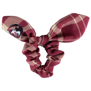 ZooZatz Seminole Logo Plaid Bow Scrunchie - Garnet/Gold